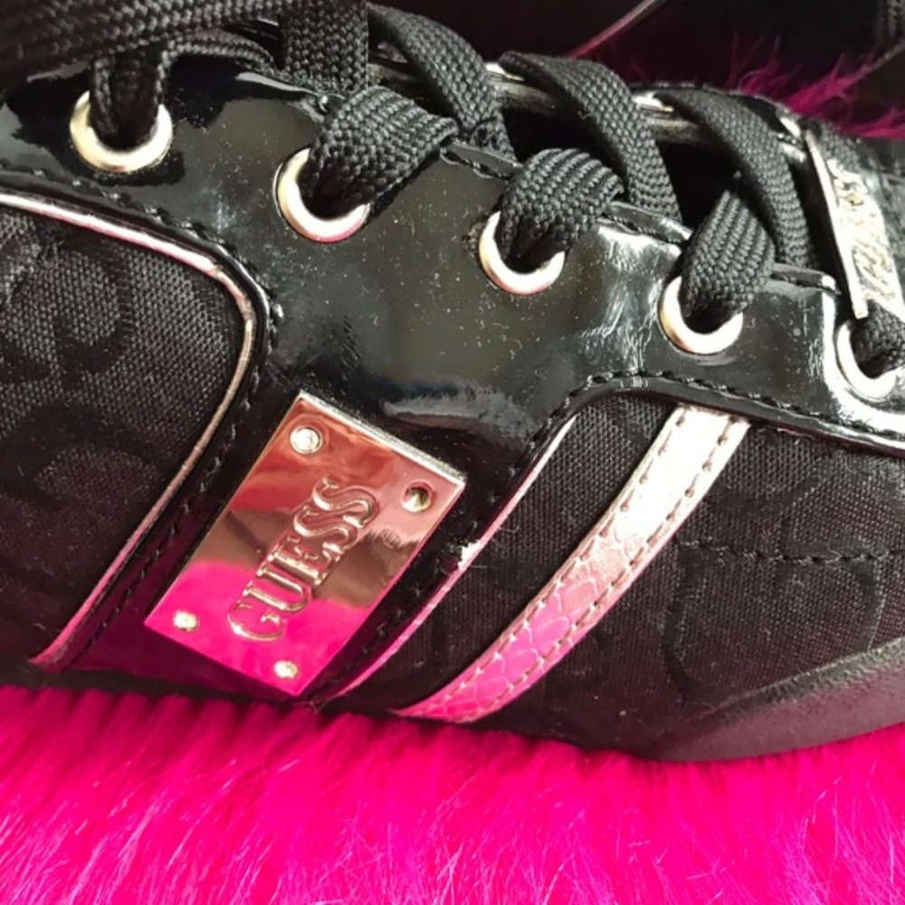 Guess Black & Silver Patent Leather & Cloth Sneakers - Picture 4 of 8